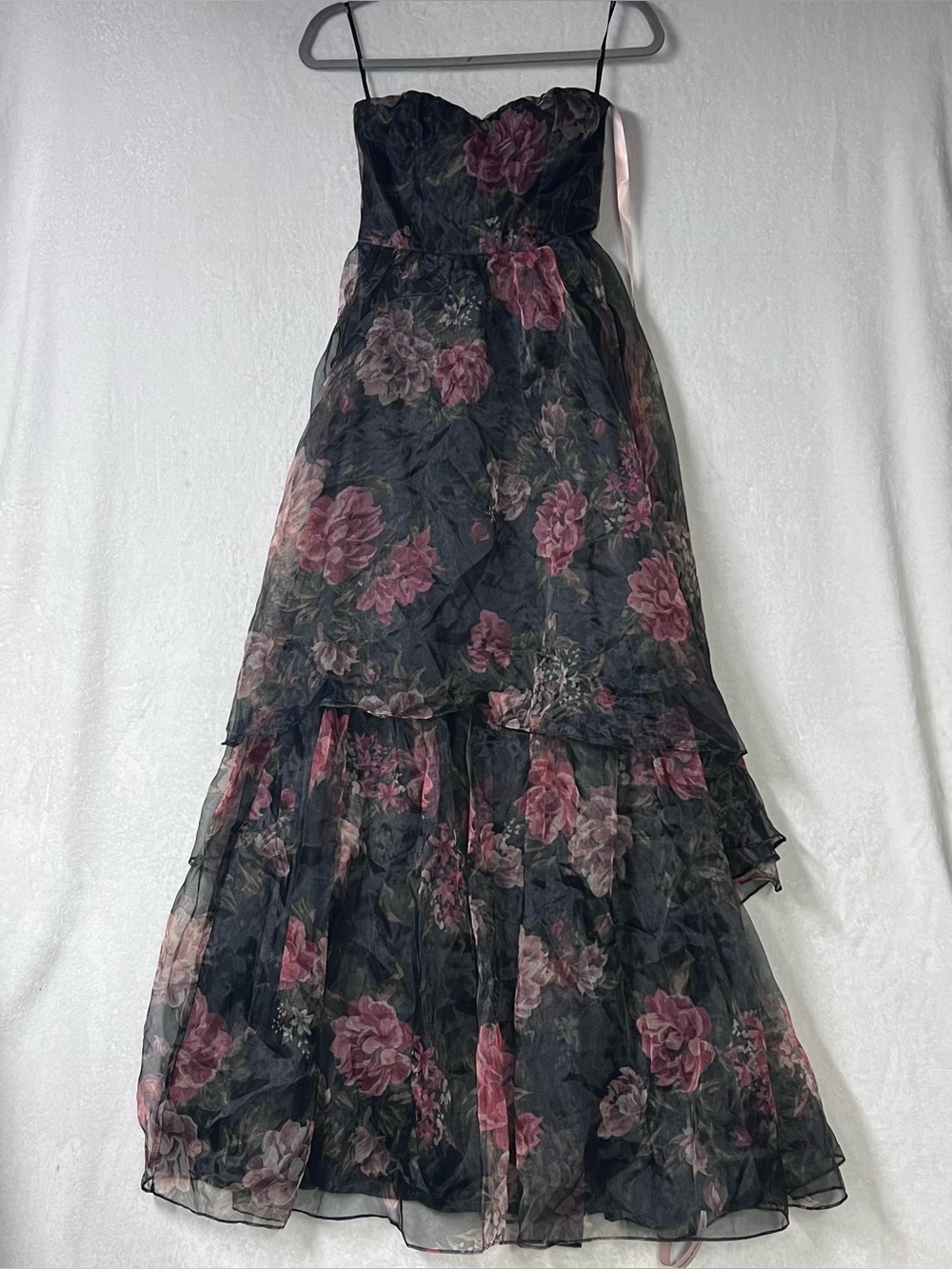 Lulus Truly Extraordinary Black Floral Organza Strapless Maxi Dress Size XS NWT - Picture 5 of 11
